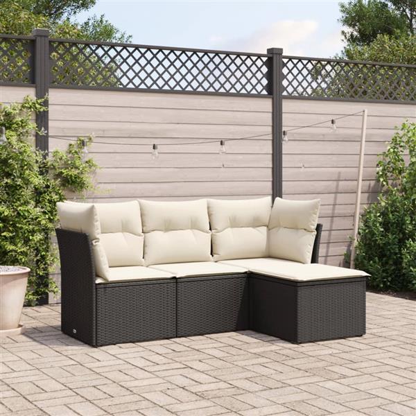 Grote foto vidaxl 4 delige loungeset met kussens poly rattan zwart tuin en terras tuinmeubelen