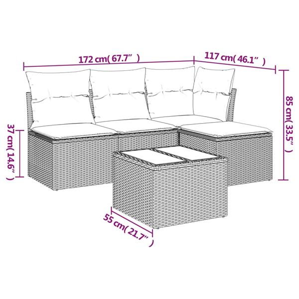 Grote foto vidaxl 5 delige loungeset met kussens poly rattan lichtgrijs tuin en terras tuinmeubelen