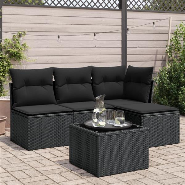 Grote foto vidaxl 5 delige loungeset met kussens poly rattan zwart tuin en terras tuinmeubelen