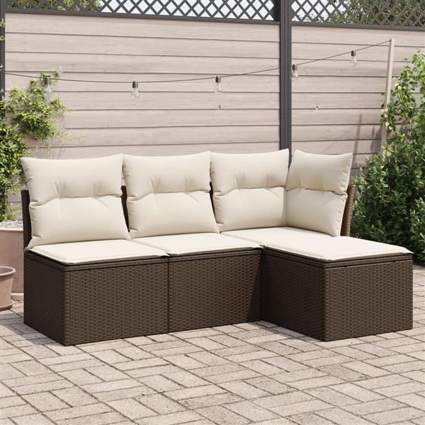 Grote foto vidaxl 4 delige loungeset met kussens poly rattan bruin tuin en terras tuinmeubelen