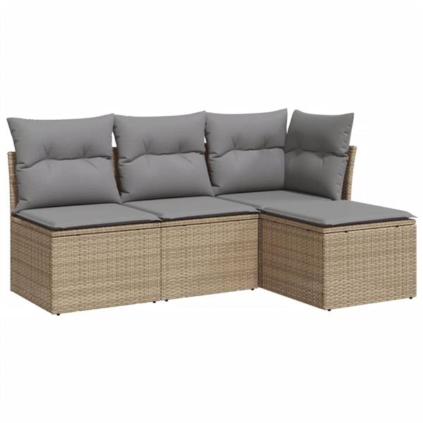 Grote foto vidaxl 4 delige loungeset met kussens poly rattan beige tuin en terras tuinmeubelen