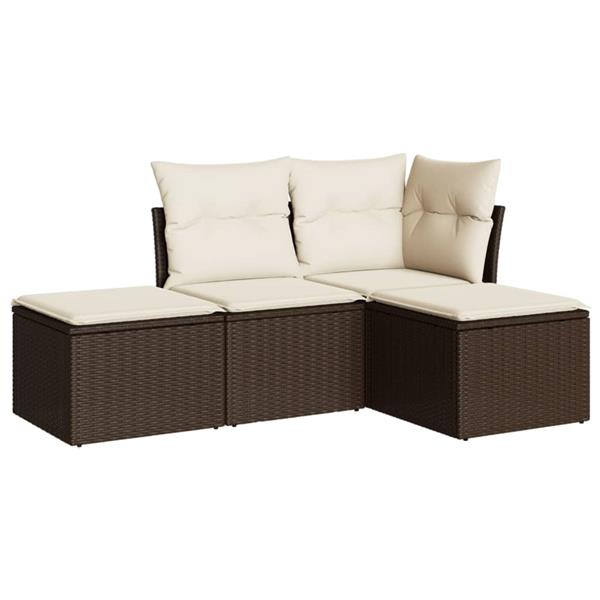 Grote foto vidaxl 4 delige loungeset met kussens poly rattan bruin tuin en terras tuinmeubelen