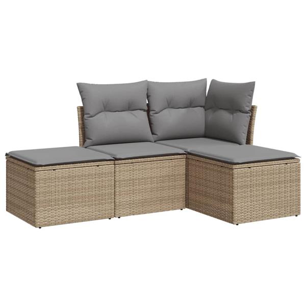 Grote foto vidaxl 4 delige loungeset met kussens poly rattan beige tuin en terras tuinmeubelen