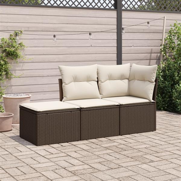 Grote foto vidaxl 3 delige loungeset met kussens poly rattan bruin tuin en terras tuinmeubelen