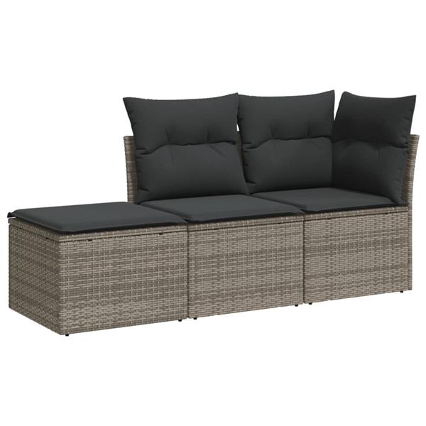 Grote foto vidaxl 3 delige loungeset met kussens poly rattan grijs tuin en terras tuinmeubelen