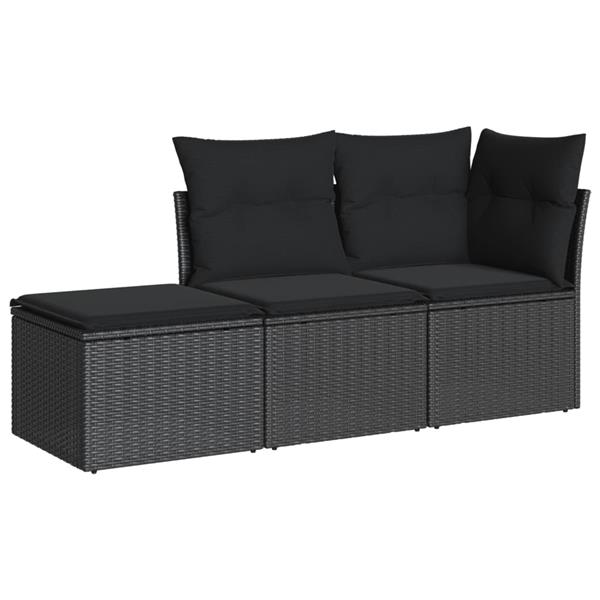 Grote foto vidaxl 3 delige loungeset met kussens poly rattan zwart tuin en terras tuinmeubelen