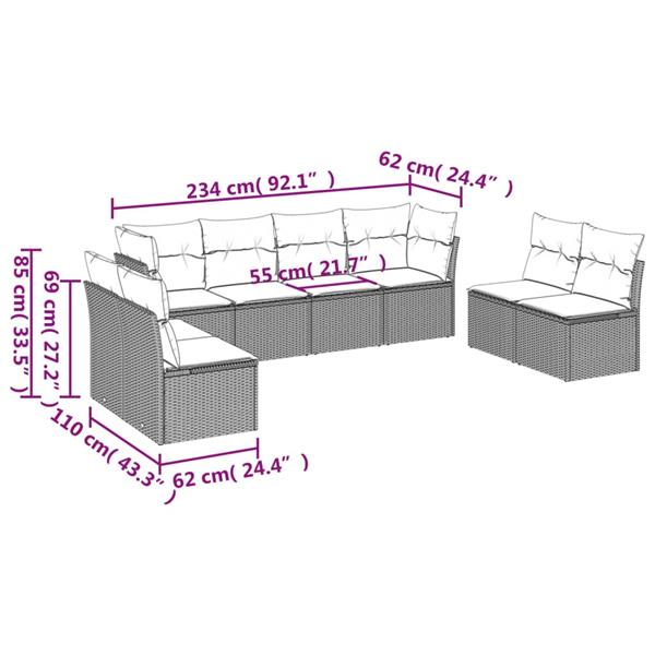 Grote foto vidaxl 8 delige loungeset met kussens poly rattan bruin tuin en terras tuinmeubelen