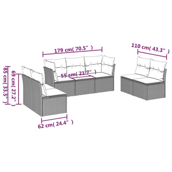 Grote foto vidaxl 7 delige loungeset met kussens poly rattan grijs tuin en terras tuinmeubelen