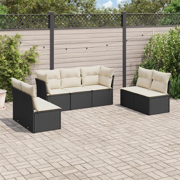 Grote foto vidaxl 7 delige loungeset met kussens poly rattan zwart tuin en terras tuinmeubelen