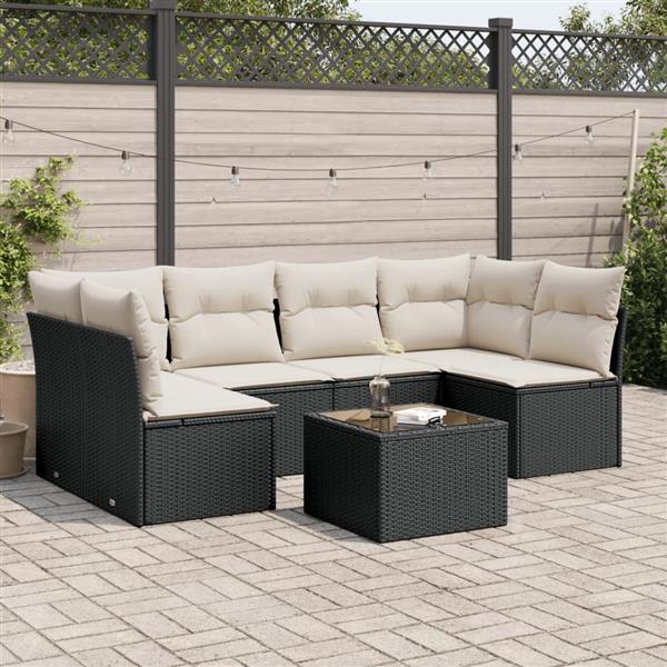 Grote foto vidaxl 7 delige loungeset met kussens poly rattan zwart tuin en terras tuinmeubelen