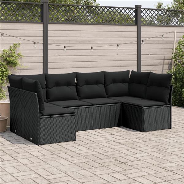 Grote foto vidaxl 6 delige loungeset met kussens poly rattan zwart tuin en terras tuinmeubelen