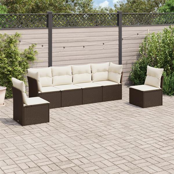 Grote foto vidaxl 6 delige loungeset met kussens poly rattan bruin tuin en terras tuinmeubelen