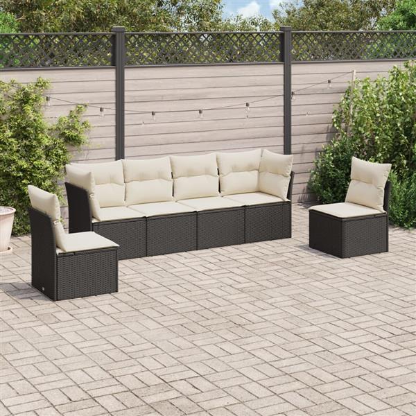 Grote foto vidaxl 6 delige loungeset met kussens poly rattan zwart tuin en terras tuinmeubelen