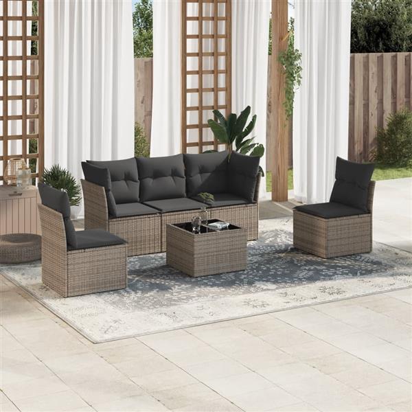 Grote foto vidaxl 6 delige loungeset met kussens poly rattan grijs tuin en terras tuinmeubelen