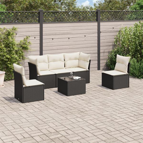 Grote foto vidaxl 6 delige loungeset met kussens poly rattan zwart tuin en terras tuinmeubelen