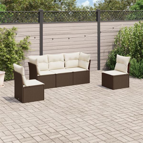 Grote foto vidaxl 5 delige loungeset met kussens poly rattan bruin tuin en terras tuinmeubelen