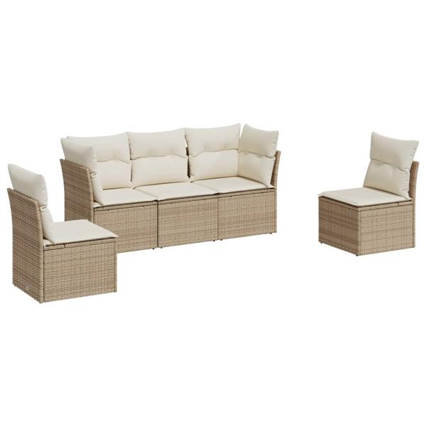 Grote foto vidaxl 5 delige loungeset met kussens poly rattan beige tuin en terras tuinmeubelen