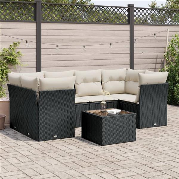 Grote foto vidaxl 7 delige loungeset met kussens poly rattan zwart tuin en terras tuinmeubelen