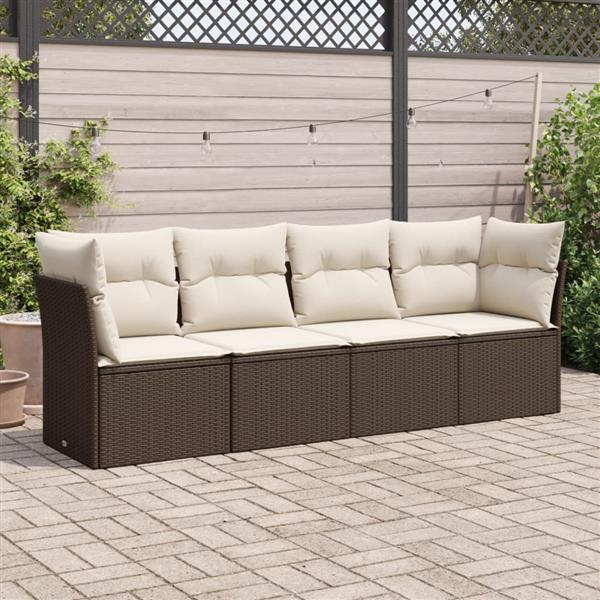 Grote foto vidaxl 4 delige loungeset met kussens poly rattan bruin tuin en terras tuinmeubelen