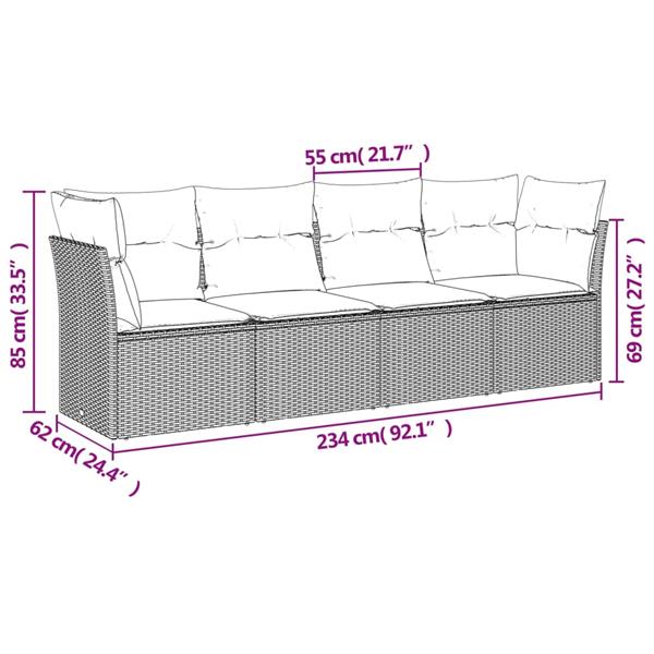 Grote foto vidaxl 4 delige loungeset met kussens poly rattan bruin tuin en terras tuinmeubelen