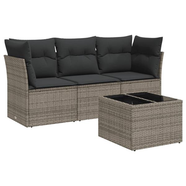 Grote foto vidaxl 4 delige loungeset met kussens poly rattan grijs tuin en terras tuinmeubelen