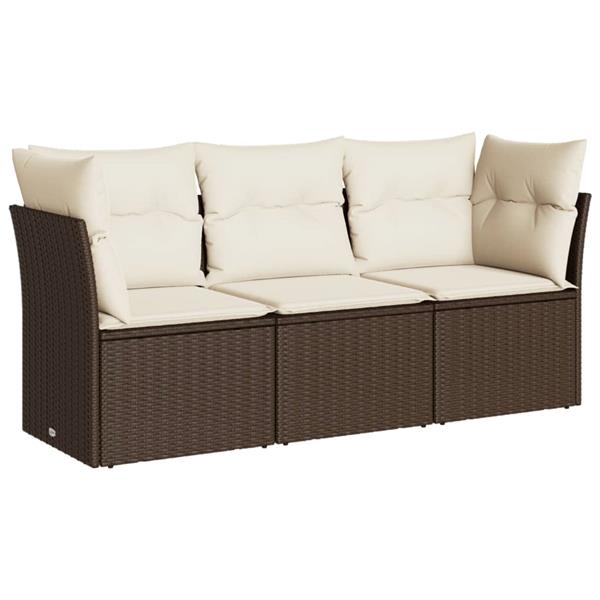 Grote foto vidaxl 3 delige loungeset met kussens poly rattan bruin tuin en terras tuinmeubelen