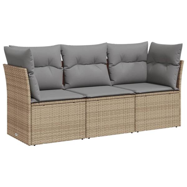 Grote foto vidaxl 3 delige loungeset met kussens poly rattan beige tuin en terras tuinmeubelen