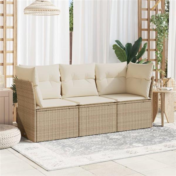 Grote foto vidaxl 3 delige loungeset met kussens poly rattan beige tuin en terras tuinmeubelen