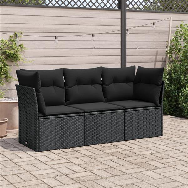 Grote foto vidaxl 3 delige loungeset met kussens poly rattan zwart tuin en terras tuinmeubelen