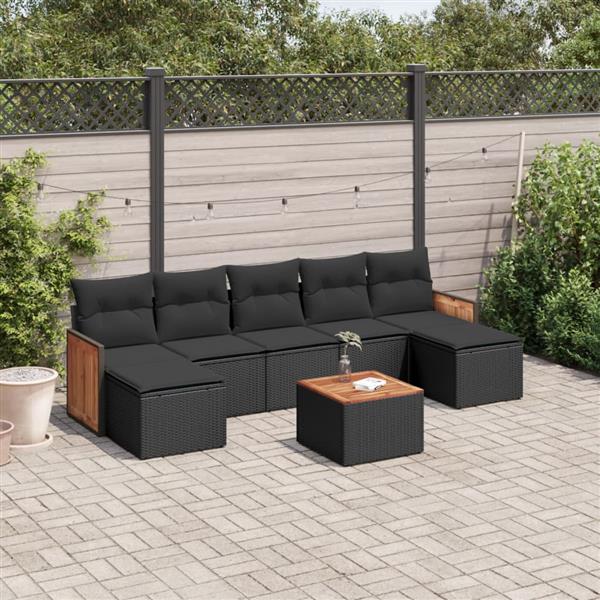 Grote foto vidaxl 8 delige loungeset met kussens poly rattan zwart tuin en terras tuinmeubelen