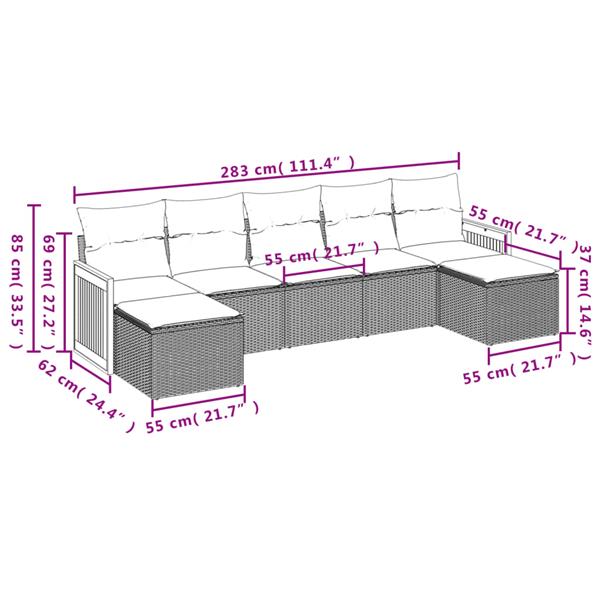 Grote foto vidaxl 7 delige loungeset met kussens poly rattan grijs tuin en terras tuinmeubelen