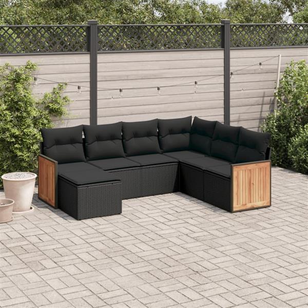 Grote foto vidaxl 7 delige loungeset met kussens poly rattan zwart tuin en terras tuinmeubelen