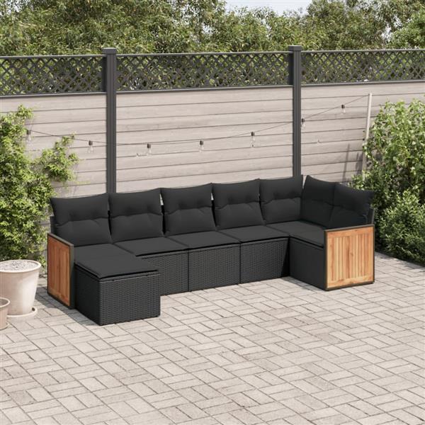 Grote foto vidaxl 7 delige loungeset met kussens poly rattan zwart tuin en terras tuinmeubelen