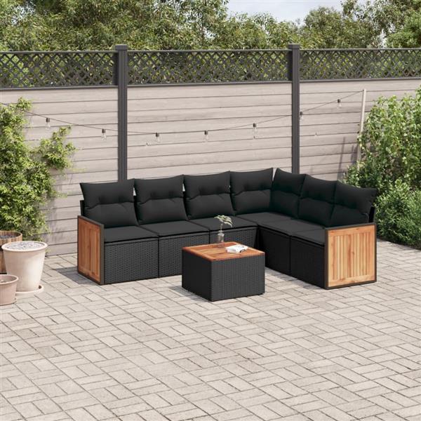 Grote foto vidaxl 7 delige loungeset met kussens poly rattan zwart tuin en terras tuinmeubelen