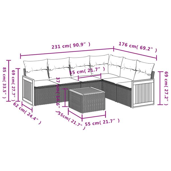 Grote foto vidaxl 7 delige loungeset met kussens poly rattan zwart tuin en terras tuinmeubelen