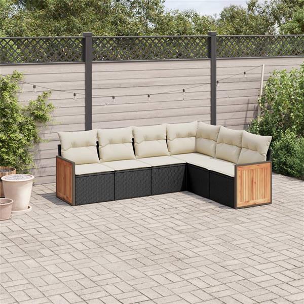 Grote foto vidaxl 6 delige loungeset met kussens poly rattan zwart tuin en terras tuinmeubelen