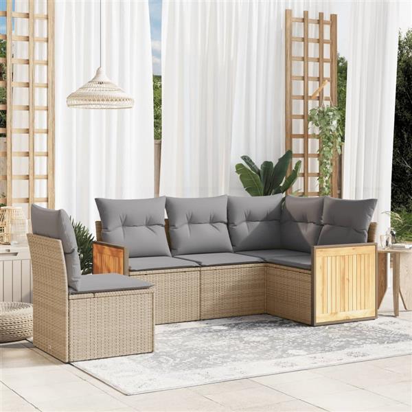 Grote foto vidaxl 5 delige loungeset met kussens poly rattan beige tuin en terras tuinmeubelen