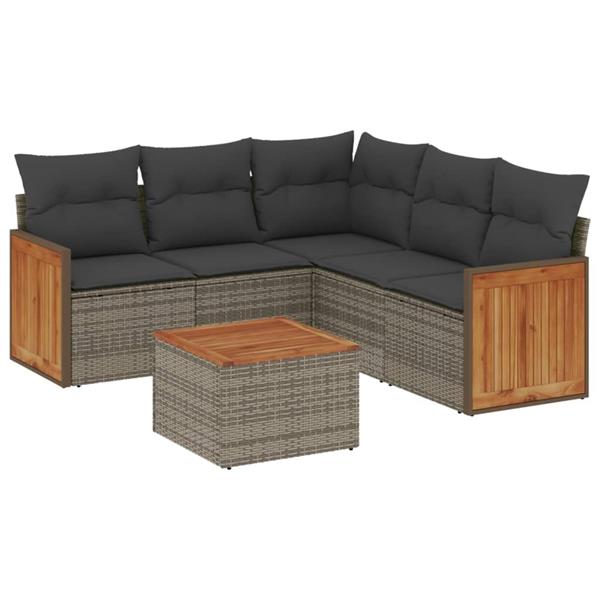 Grote foto vidaxl 6 delige loungeset met kussens poly rattan grijs tuin en terras tuinmeubelen