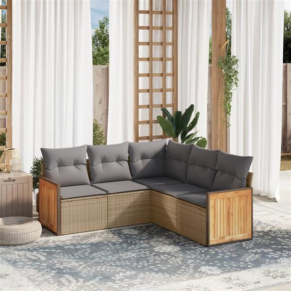 Grote foto vidaxl 5 delige loungeset met kussens poly rattan beige tuin en terras tuinmeubelen