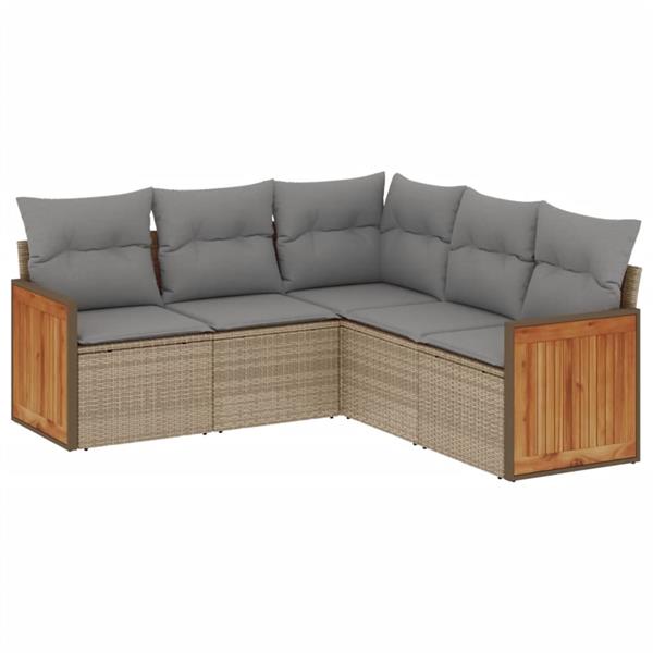 Grote foto vidaxl 5 delige loungeset met kussens poly rattan beige tuin en terras tuinmeubelen