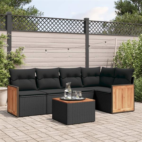 Grote foto vidaxl 6 delige loungeset met kussens poly rattan zwart tuin en terras tuinmeubelen