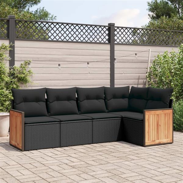 Grote foto vidaxl 5 delige loungeset met kussens poly rattan zwart tuin en terras tuinmeubelen