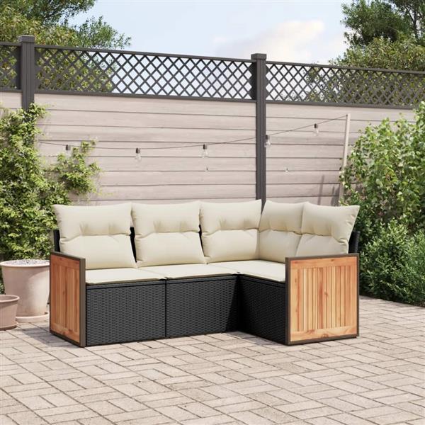 Grote foto vidaxl 4 delige loungeset met kussens poly rattan zwart tuin en terras tuinmeubelen