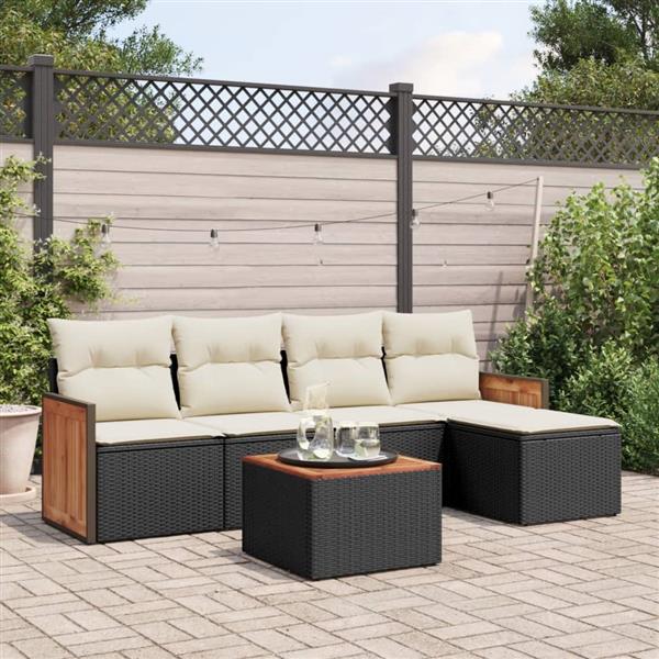 Grote foto vidaxl 6 delige loungeset met kussens poly rattan zwart tuin en terras tuinmeubelen