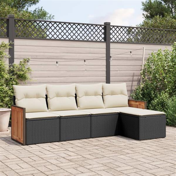 Grote foto vidaxl 5 delige loungeset met kussens poly rattan zwart tuin en terras tuinmeubelen