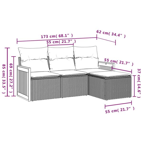 Grote foto vidaxl 4 delige loungeset met kussens poly rattan grijs tuin en terras tuinmeubelen