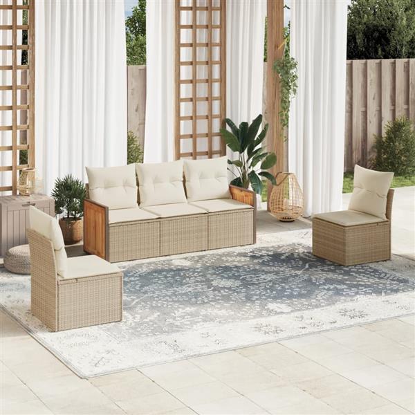 Grote foto vidaxl 5 delige loungeset met kussens poly rattan beige tuin en terras tuinmeubelen