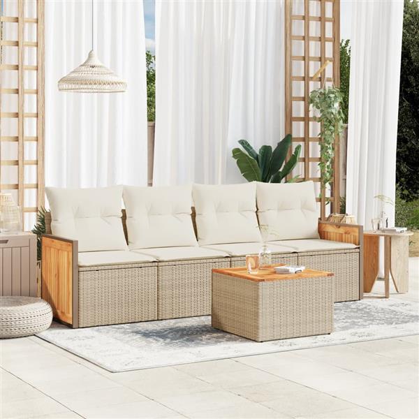 Grote foto vidaxl 5 delige loungeset met kussens poly rattan beige tuin en terras tuinmeubelen