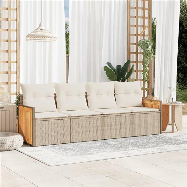 Grote foto vidaxl 4 delige loungeset met kussens poly rattan beige tuin en terras tuinmeubelen