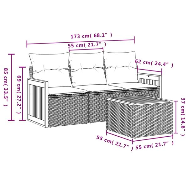 Grote foto vidaxl 4 delige loungeset met kussens poly rattan grijs tuin en terras tuinmeubelen